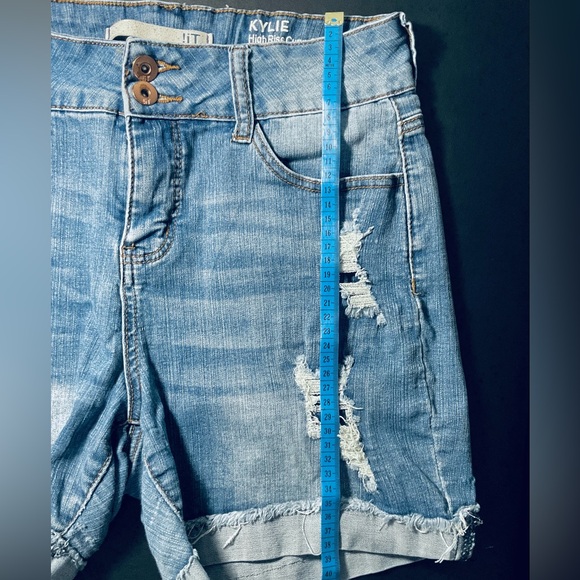 Blue Distressed Denim Shorts - Picture 6 of 8